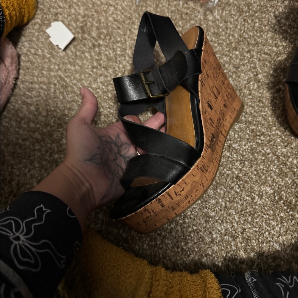 American Eagle Outfitters Black Cork Wedges